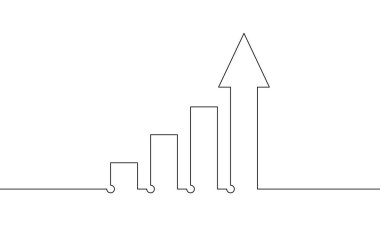 Aralıksız çizgi çizimi ve ok yukarı. Bar tablosu işaret sembolünün illüstrasyon vektörü. nesne bir çizgi. Tek satır sanat