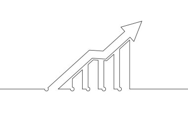 Grafik simgesinin sürekli çizimi. El çizimi ok yukarı. Bar grafiğinin illüstrasyon vektörü. İş büyümesi. Tek sıra sanat. Nesne bir çizgi