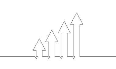 Okun çizim vektörü yukarı. Grafik simgesinin sürekli çizimi. El çizimi. Bar çizelgesi büyümesi. Tek sıra sanat. Nesne bir çizgi. Tek satır sanat