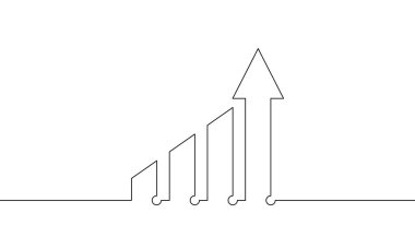Grafiğin sürekli çizimi. El çizimi ok yukarı. Bar grafiğinin illüstrasyon vektörü. İş büyümesi sembolü. Nesne bir çizgi. tek satır sanat