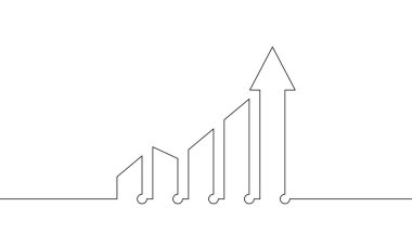 Aralıksız ok çizgileri yükseliyor. Grafiğin çizim vektörü. Elle çizilmiş bar çizelgesi. Düz simge, iş büyümesi. Nesne bir çizgi. Tek satır sanat