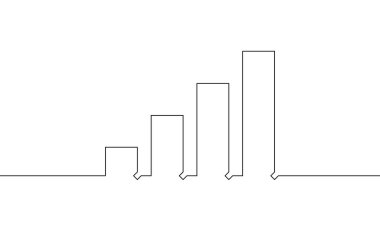 Grafik sektöründeki büyümenin sürekli çizimi. Bar grafiğinin illüstrasyon vektörü. El çizimi işaret sembolü. Nesne bir çizgi. Tek satır sanat