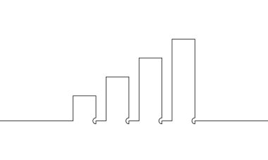 Grafiğin sürekli çizimi. İş büyümesinin illüstrasyon vektörü. Büyüme grafik simgesi simgesi. Bar çizelgesi. Nesne bir çizgi. Tek satır sanat