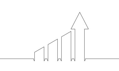 Aralıksız çizgi çizimi ve ok yukarı. Bar grafiğinin illüstrasyon vektörü. İş büyümesi sembolü. Nesne bir çizgi. Tek satır sanat