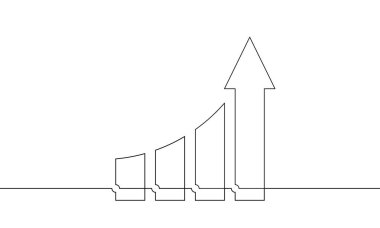 Aralıksız ok çizgileri yükseliyor. Grafiğin çizim vektörü. İş büyümesi bir çizgi halinde. Bar çizelgesinin tek satır sanatı. Artan ok simgesi