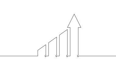 Sürekli bir çizgi çizimi. Okun çizim vektörü yukarı. İş büyütme ikonu sanatı. Bar çizelgesi. Artan ok işareti sembolü