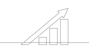 Grafiğin sürekli çizimi. Okun çizim vektörü yukarı. Oku yükseltiyorum. Tek sıra iş ikonu sanatı. Nesne bir çizgi. Çizelge işareti sembolü