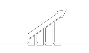 Tek sıra halinde ok atma sanatı. Sürekli bir çizgi çizimi. Bar çizelgesinin tek satır sanatı. İş büyütme ikonu. Artan ok işareti sembolü