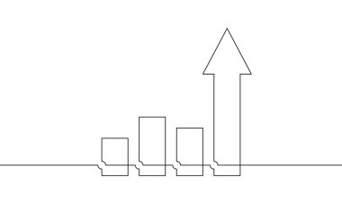 Sürekli bir çizgi çizimi. Okun çizim vektörü yukarı. Han, Bar çizelgesinden çizilmiş. İş büyütme simgesinin tek satır sanatı
