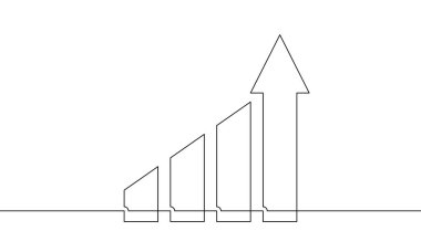 Aralıksız bir ok çizgisi yukarı. Grafiğin düz simgesi. Bar grafiğinin illüstrasyon vektörü. Tek sıra iş büyütme sanatı. Artan okun el çizimi