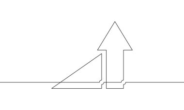 Grafiğin çizim vektörü. Aralıksız bir ok çizgisi yukarı. Bar çizelgesinin tek satır sanatı. İş büyümesinin düz simgesi. Artan ok vektörü