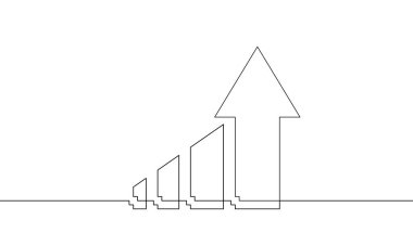Sürekli bir çizgi çizimi. Okun çizim vektörü yukarı. İş büyütme ikonu. Bar çizelgesinin tek satır sanatı. Düz simge işareti sembolü