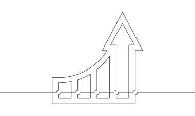 Grafiğin sürekli çizimi. Tek sıra halinde ok atma sanatı. Bir satır çizelgeye itiraz ediyorum. Oku ikona yükseltiyorum. İş büyümesinin illüstrasyon vektörü. Yön oku kavramı