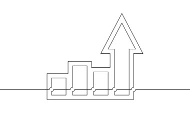 Grafiğin sürekli çizimi. Okun çizim vektörü yukarı. Tek sıra iş büyümesine itiraz ediyorum. Artan okun tek çizgi sanatı. Basit işaret sembolü. Düz simge
