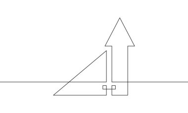 Grafiğin sürekli çizimi. İş büyümesi, bar çizelgesi, ok yukarı, işaret işareti, artan ok. Simge işinin illüstrasyon vektörü. Tek sıra sanat. Nesne bir çizgi
