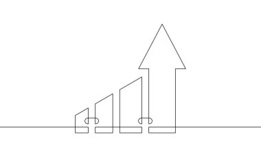 Sürekli bir çizgi çizimi. Okun çizim vektörü yukarı. Tek sıra iş büyütme sanatı. Bar tablosunun düz simgesi. Artan okun sembolünü imzala