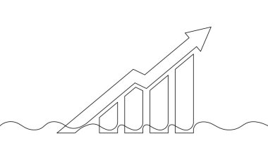 Aralıksız ok çizgileri yükseliyor. Grafiğin çizim vektörü. Bar çizelgesinin tek satır sanatı. Tek sıra iş büyümesine itiraz ediyorum. Artan ok simgesi