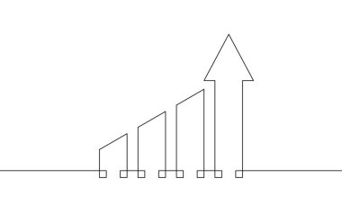 Aralıksız ok çizgileri yükseliyor. Büyüme grafiğinin çizim vektörü. Bar çizelgesinin tek satır sanatı. Artan bir ok çizgisi. İş simgesi
