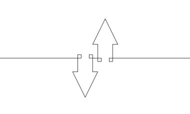 Yukarı ve aşağı ok illüstrasyon vektörü. Grafiğin sürekli çizimi. İş büyümesinin sembolü. Artan okun tek çizgi sanatı. düz simgenin bir satır nesnesi