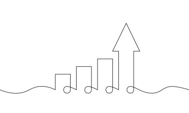Grafiğin çizim vektörü. Aralıksız bir ok çizgisi yukarı. Bar çizelgesinin tek satır sanatı. Artan okun düz simgesi. İş büyümesi