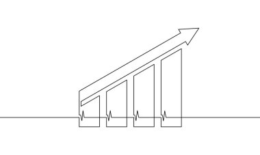 Aralıksız tek çizgi çizim tarzında büyüyen grafik. Grafik çizelgesi tek satırda. Simge tasarımını okla. İş büyümesi. Artan ok