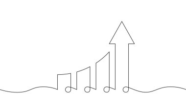 Aralıksız çizgi çiziminde ok olan çubuk çizelgesi. Grafiğin çizim vektörü. Tek sıra iş büyütme sanatı. Artan okun bir satır nesnesi