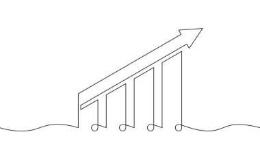 Artan oklar çizelgesini çizmeye devam et. Grafik simgesinin çizim vektörü. Tek sıra iş büyüme sanatı finans. Nesne bir çizgi