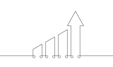Aralıksız ok çizgileri yükseliyor. Bar grafiğinin illüstrasyon vektörü. Büyüyen grafikte duran iş adamı. İş geliştirme sanatı sunumu simgesi. Artan okun bir satır nesnesi
