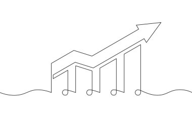 Sürekli artan grafik çizgisi. Bar grafiğinin gösterim vektörü. Okun tek çizgi çizimi. Artan bir ok çizgisi. İş büyümesi işareti sembolü