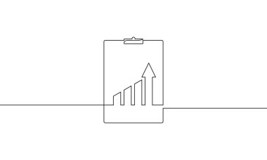 Grafikle çizilmiş bir pano. Aralıksız bir çizgi çizimi ve ok yukarı. Buz gibi okun tek sıra sanatı. İş büyüme simgesi