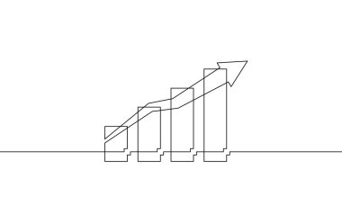 Aralıksız grafik ve ok çizimleri. İş büyümesinin illüstrasyon vektörü. Tek çizgi sanatında okları yükseltmek. çubuk grafik simgesinin bir satır nesnesi. işaret sembolü