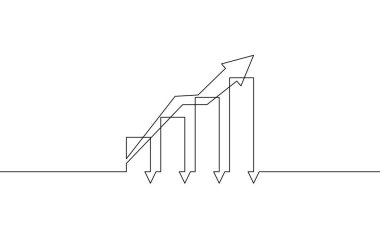 Aralıksız çizgi çizimi ve ok yukarı. Çizelge çizelgesi çizim vektöründe oku artırıyor. İş büyütme ikonu sanatı. İşaret sembolünün bir satırına itiraz et
