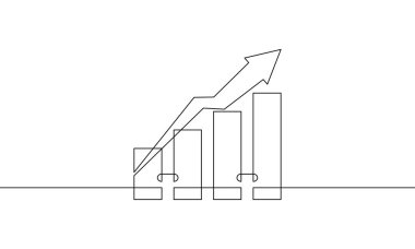 Aralıksız çizilen ok grafiği. Vektör illüstrasyonunda bar çizelgesi. Artan okun tek çizgi sanatı. Tek sıra iş büyümesine itiraz ediyorum. Düz simge işareti sembolü