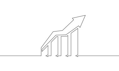 Artan okla sürekli bir çizgi çizerek. İş büyüme ikonunun illüstrasyon vektörü. Tabela sembolü. Tek satır sanat