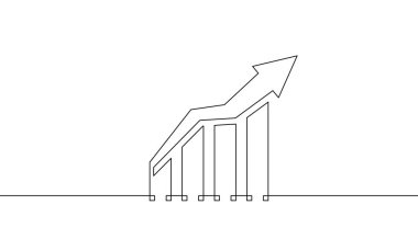 Aralıksız bir grafik simgesi çizimi. Artan okun illüstrasyon vektörü. Bar tablosunun tek satır sanatı. İş büyümesi işareti sembolü