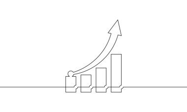 Artan okun aralıksız bir çizgi çizimi. Grafik simgesinin tek satır sanatı. İş büyümesinin illüstrasyon vektörü. Çizelge işareti sembolü