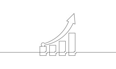 Sürekli bir çizgi çizimi. Artan okun çizelge çizelgesi çizim vektörü. Tek sıra iş büyütme sanatı. İşaret sembolü