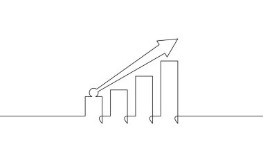 Artan okun sürekli çizgi çizimi. İş büyüme simgesi simgesi. Tek satır grafik sanatı. Bar tablosunun illüstrasyon vektörü