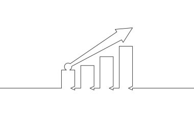 Artan okun aralıksız bir çizgi çizimi. Grafik işi büyüme ikonunun illüstrasyon vektörü. Bar çizelgesinin tek satır sanatı. Vektör illüstrasyonu
