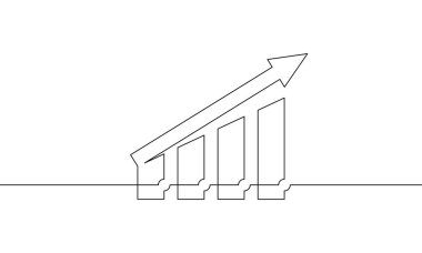 Grafik simgesinin sürekli çizimi. Artan ok işareti sembolü. Bar grafiğinin illüstrasyon vektörü. Tek sıra iş büyütme sanatı. nesne bir çizgi