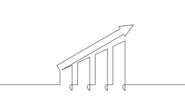 Artan okun aralıksız bir çizgi çizimi. Grafik simgesi simgesi. İş büyümesinin illüstrasyon vektörü. Bar tablosunun tek satır sanatı