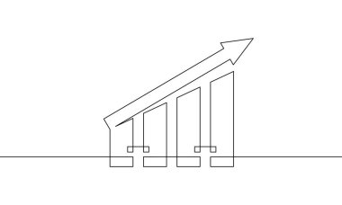Artan okun sürekli çizgi çizimi simge yukarı. Grafik sembolü. İş büyümesinin illüstrasyon vektörü. Bar çizelgesinin tek satır sanatı. Nesne bir çizgi
