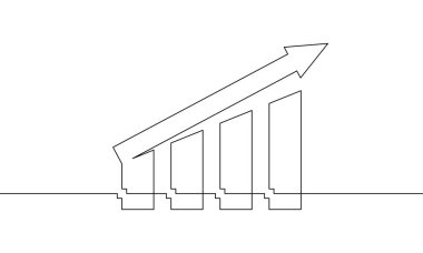 Continuous one line drawing of increasing arrow up sign symbol. bar chart icon. Illustration vector of business growth. Single line art of graph clipart