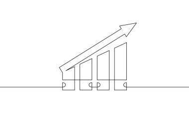 Artan okun aralıksız bir çizgi çizimi. Tek sıra iş büyütme sanatı. Grafiğin düz simgesi. Bar tablosunun illüstrasyon vektörü