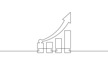 Grafik işi simgesinin aralıksız çizimi. Bar tablosunun düz simgesi. Tek sıra yükselen ok sanatı. Çizim vektör işareti sembolü. Nesne bir çizgi
