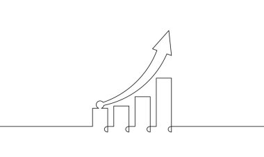 Grafiğin sürekli çizimi. Artan okun illüstrasyon vektörü. Bar tablosunun düz simgesi. Tek sıra iş büyütme sanatı. Bir çizgi işareti simgesi