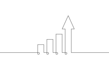 Sürekli bir çizgi çizimi. Artan okun illüstrasyon vektörü. Tabela simgesinin düz simgesi. Tek sıra iş büyümesi sanatı
