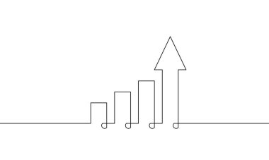 Aralıksız bir çizgi yukarı doğru ok çiziyor. Tek satır grafik sanatı. Bar tablosunun düz simgesi. İş büyümesinin yanılsama vektörü. İşaret sembolü