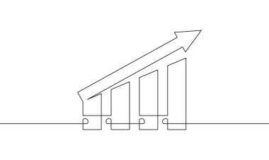 Satır sanatı arttırılıyor. İş büyüme ikonunun illüstrasyon vektörü. Bar çizelgesinin tek satır sanatı. Grafiğin sürekli çizimi. Bir çizgi işareti simgesi