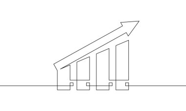 Satır sanatı arttırılıyor. Grafiğin sürekli çizimi. Bar çizelgesinin tek satır sanatı. İş büyüme ikonunun illüstrasyon vektörü. Bir çizgi işareti simgesi